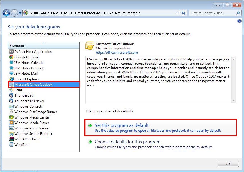 Change Default Email Program In Windows Vista