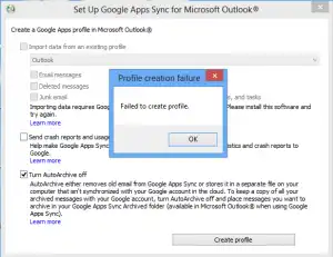 Failure Of Google Apps Sync Profile Creation 