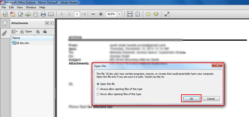 Options to select how to open attachment