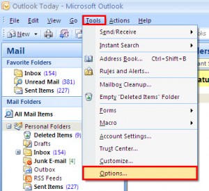 Параметры Outlook