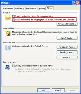 Set Outlook As Default