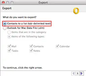 Export window in outlook mac