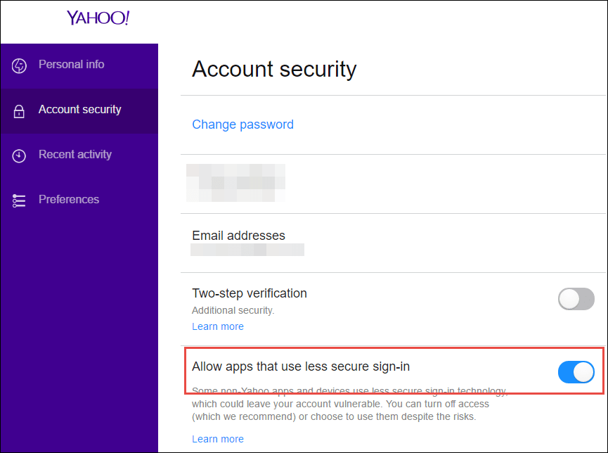 Yahoo Account Security