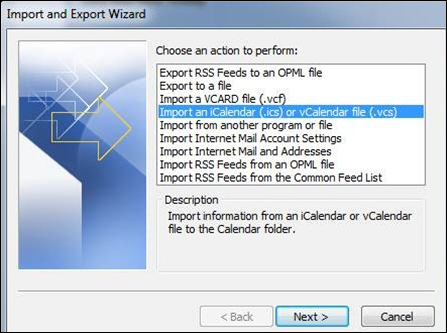 import ics to outlook 2010
