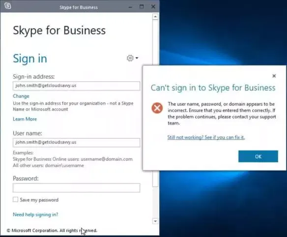 Sign In Skype for Business