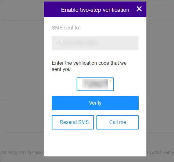 Enable two step verification