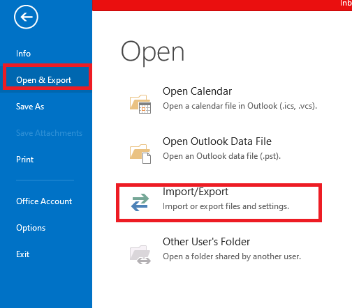 outlook import export