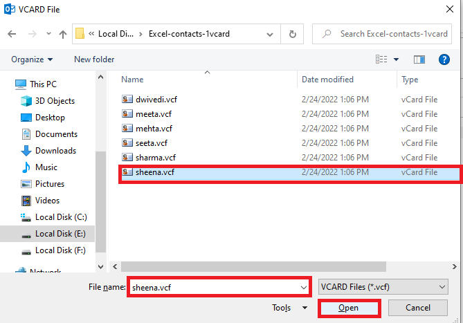 import multiple vcf to outlook
