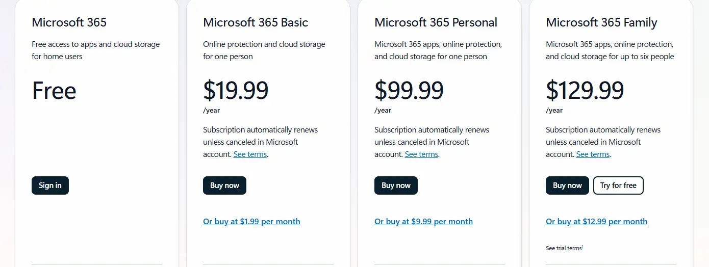 Onedrive pricing