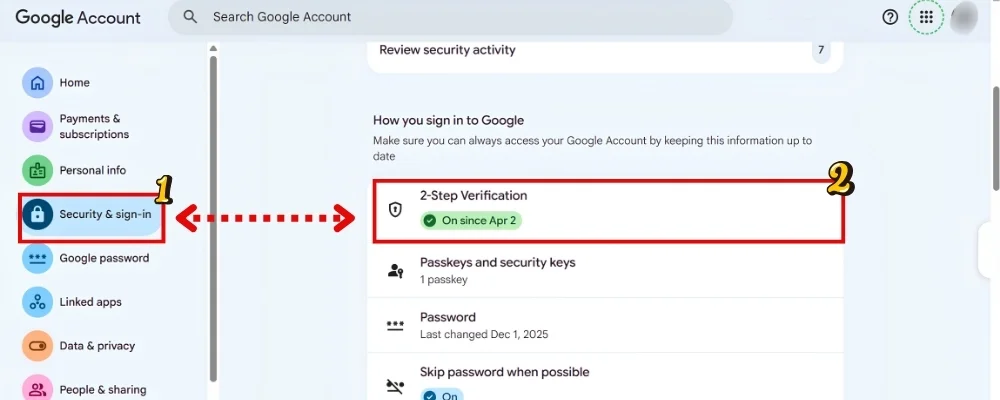 How to turn two step verification on